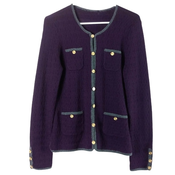 Trina Turk Womens Wool Cardigan Long Sleeve Dark Purple - Picture 1 of 5